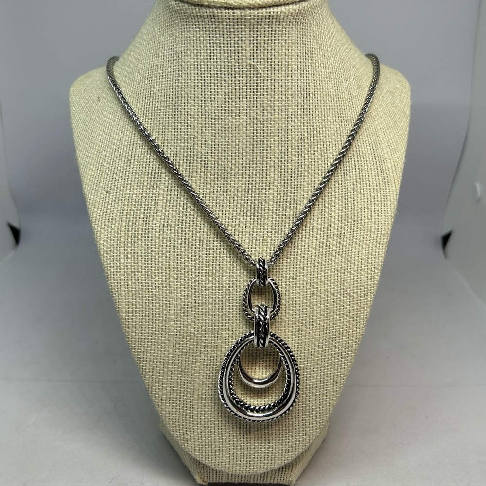 Infinity Silvertone Hoops Metallic Retro Pendant & Chain Necklace